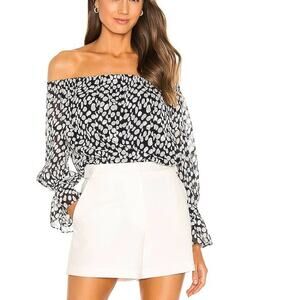 MILLY Revolve Black White Dot Burnout Silky Blouse Bell Sleeve Size Medium EUC